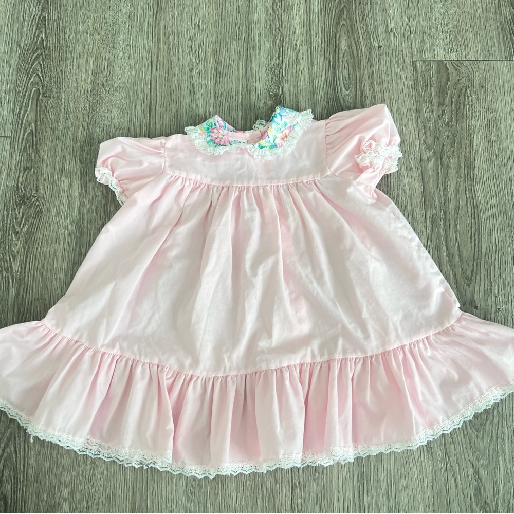 Vintage toddler girl Kotton Kandi Pink Ruffled Baby Dress